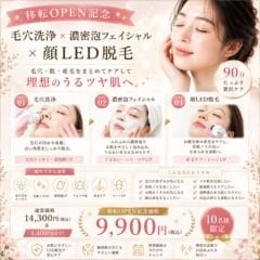 【移転OPEN記念】毛穴洗浄 × 濃密泡フェイシャル × 顔LED脱毛（90分）