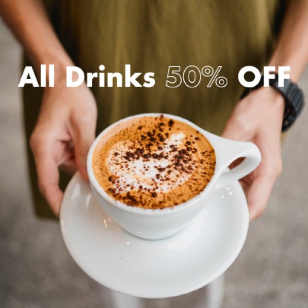 【期間限定】ドリンク1杯 50%オフクーポン