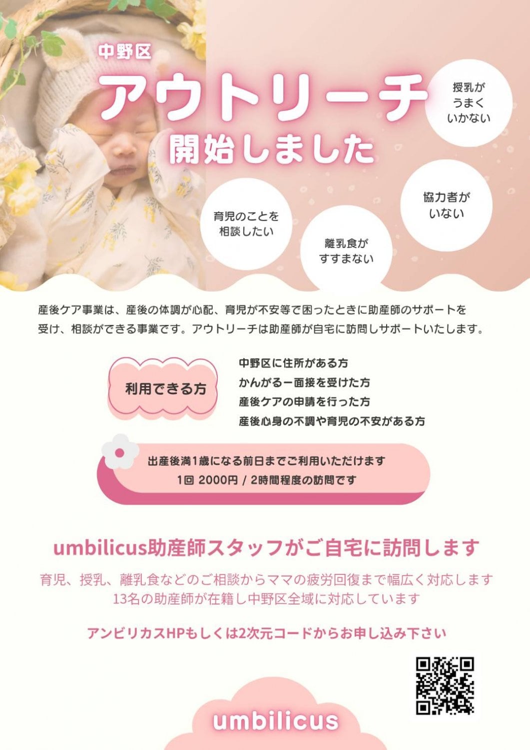 アウトリーチ（助産師訪問）中野区産後ケア