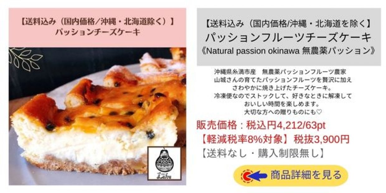 【送料込み（国内価格/沖縄・北海道を除く】パッションフルーツチーズケーキ《Natural passion okinawa 無農薬パッション》
