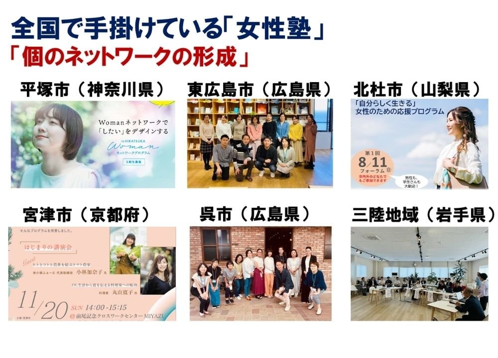女性塾神奈川平塚京都宮津山梨北杜岩手三陸広島呉移住者創業起業京都ライフワーク人づくり人材育成塾プロデューサーキャリアビジネスメンター