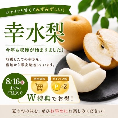 【予約販売スタート】今年も幸水の季節がやってきた！今だけポイント2倍＆限定価格♪