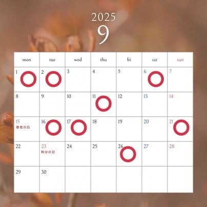 9月後半施術可能日のお知らせ