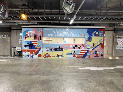 市川市新庁舎　エレベーターホールペイントフィルム施工