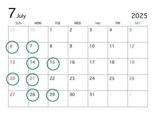 7月の定休日になります。