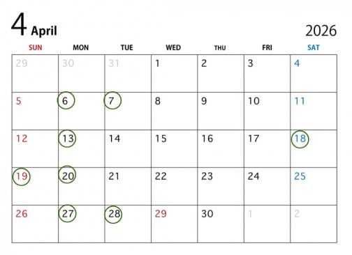 4月の定休日