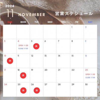 11月の営業スケジュールのお知らせ🍂