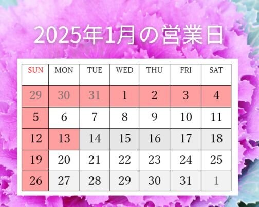 2025年1月の営業日