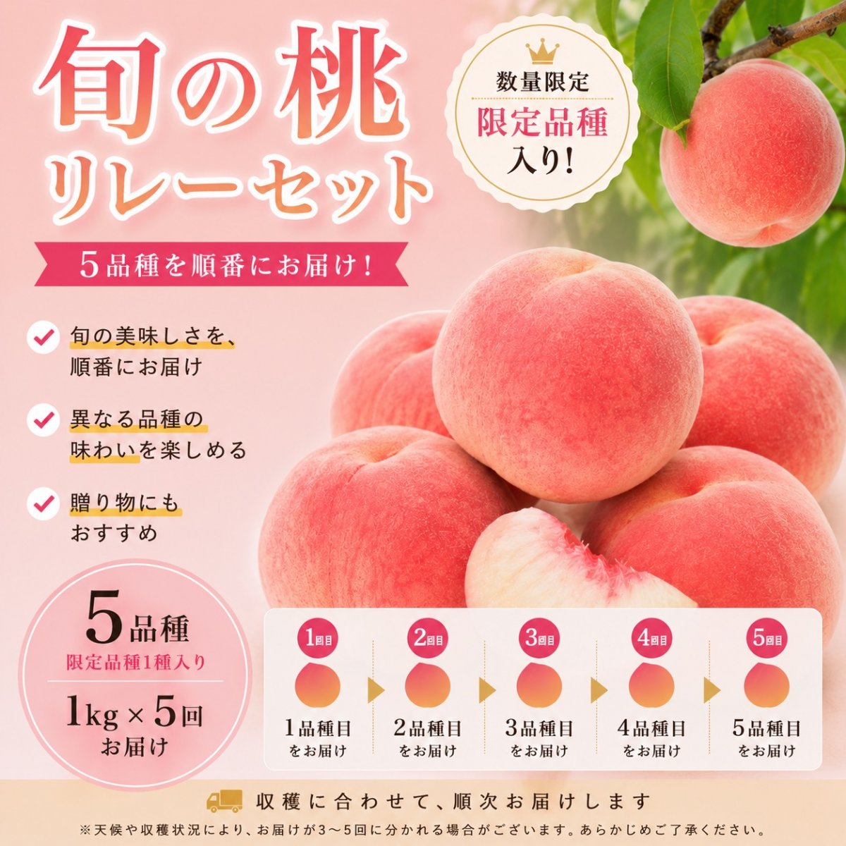 【全5品種/限定品種入】朝採れ桃の旬リレーセット(産地直送)|予約販売限...