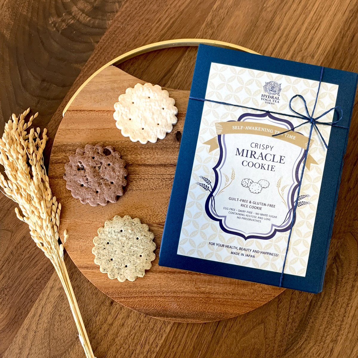 MIRACLE COOKIE グルテンフリー米粉クッキー3種15枚箱入り(乳製品・卵・小麦粉・白砂糖・保存料不使用) 美腸活ケストース配合・天然塩使用｜28品目アレルゲンフリー｜国産オーガニックティーのHYDRAL YOGA TEA