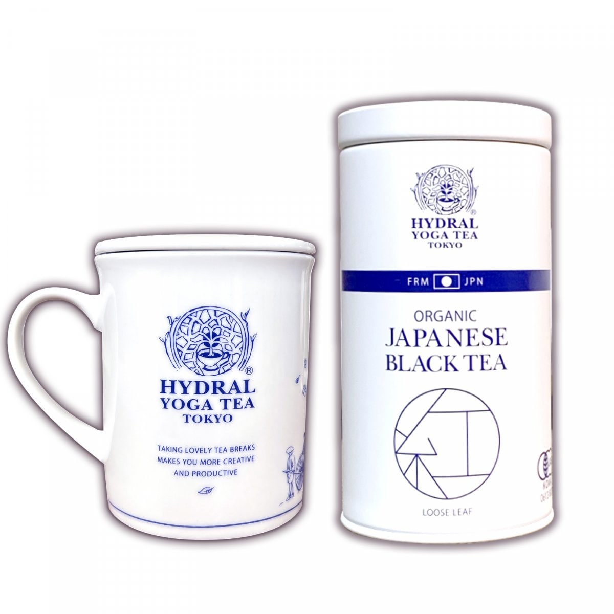 【おすすめセット】国産オーガニックティー1種(50g缶入)・ティーマグカップ1個セット｜特別な贈り物にも。おうちが素敵なティーサロンに。｜HYDRAL YOGA TEA