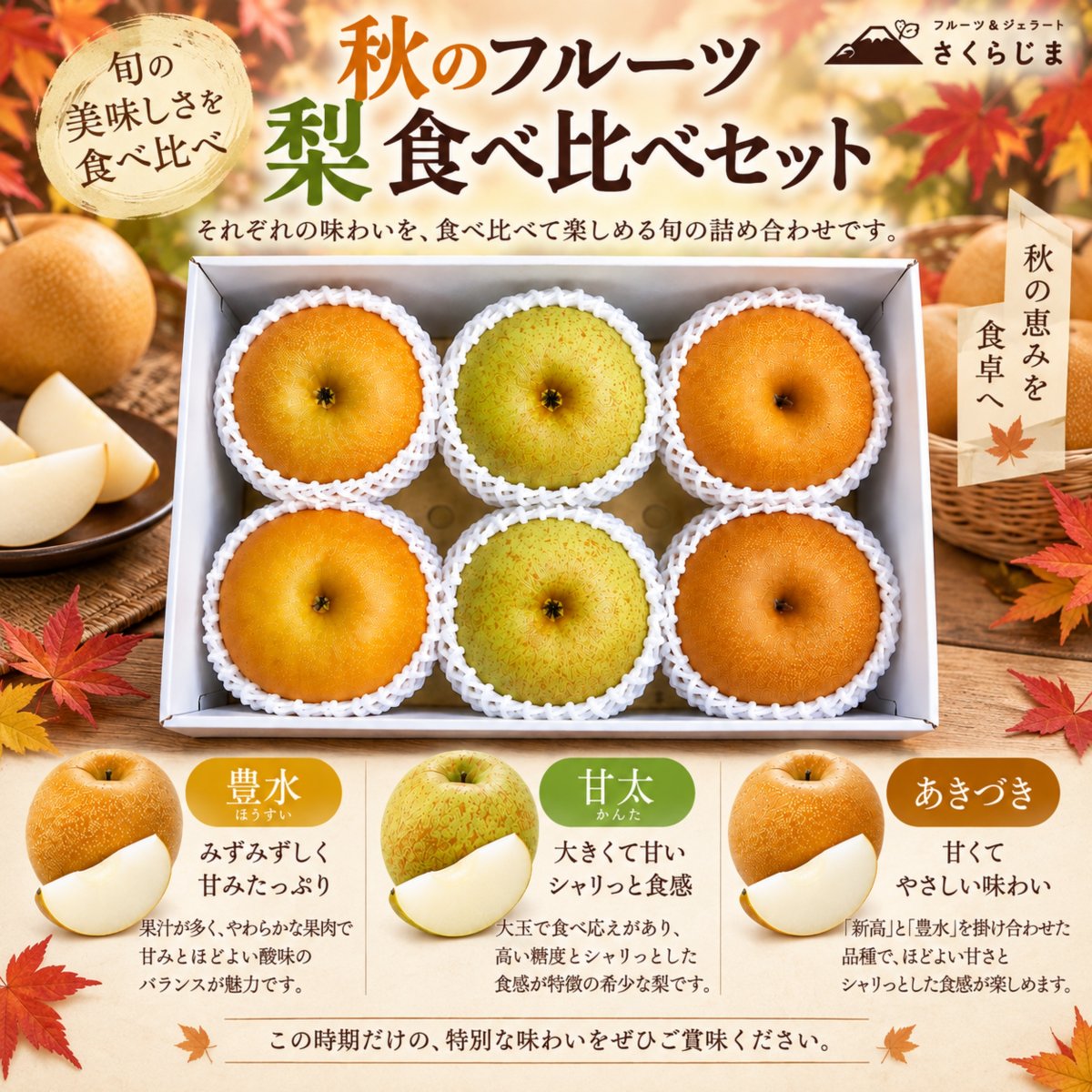 【期間限定】秋のフルーツ　3種の梨食べ比べセット｜敬老の日ギフト
