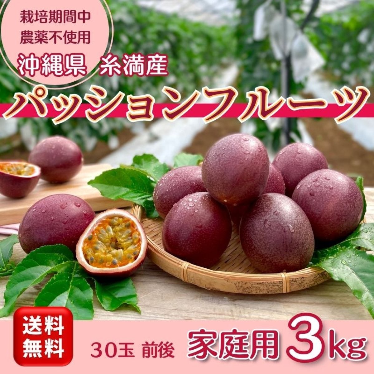 【ご家庭用3ｋｇ】【送料無料　高ポイント還元】沖縄糸満産　無農薬パッションフルーツ　30玉前後