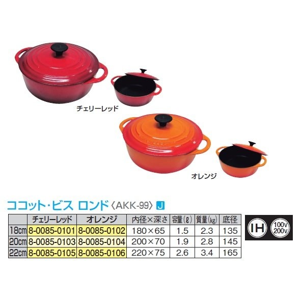 ル・クルーゼ】ココット・ビス・ロンド (内側黒ホーロー) 22cm