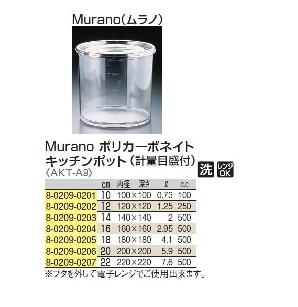 Murano ポリカーボネイト キッチンポット（計量目盛付）20cm