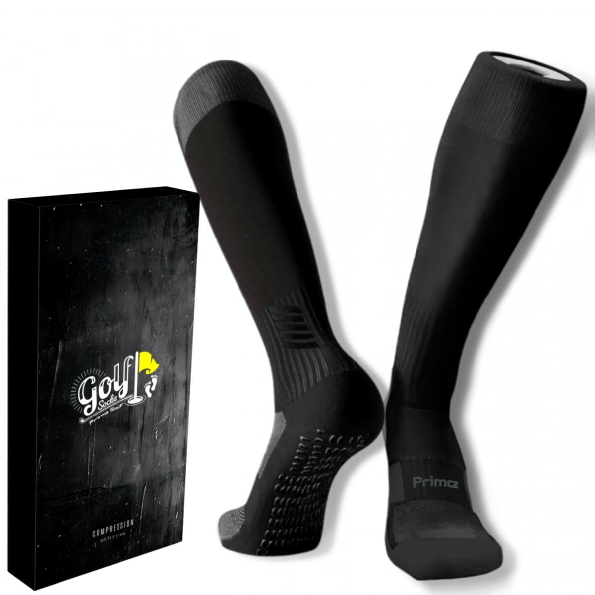 [Prime Golf] PGSocks-G ゴルフ ソックス メンズ コンプレッション スポーツ靴下 着圧 滑り止め付き 24-27cm ブラック