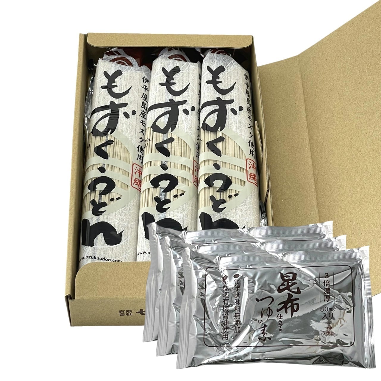 もずくうどん 160g(2食分×3束) つゆ付/沖縄産もずく 国産小麦粉使用