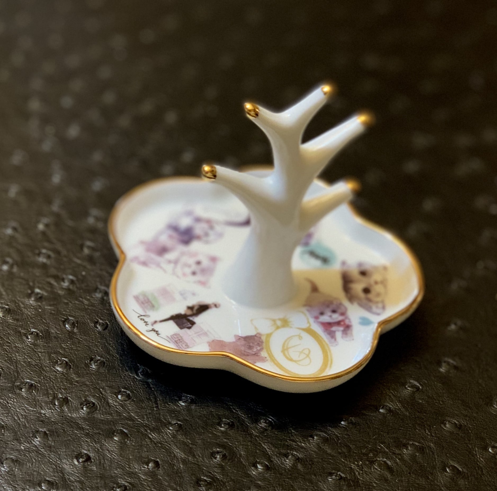 K様専用ポーセラーツ作品 リングツリー リングホルダー ゴールド
