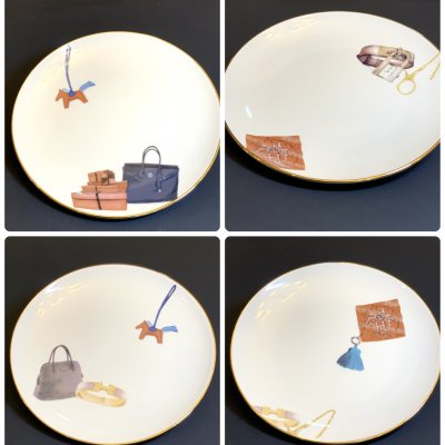 エルメス　お皿 S様専用ポーセラーツ エルメスモチーフプレート大4枚セット