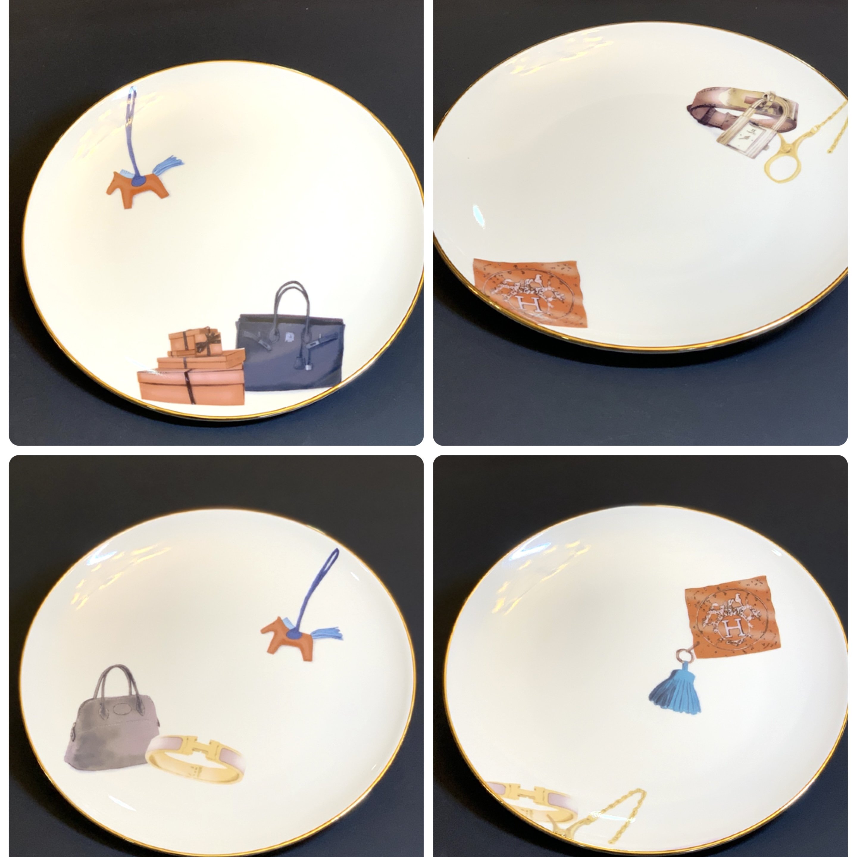 S様専用ポーセラーツ エルメスモチーフプレート大4枚セット