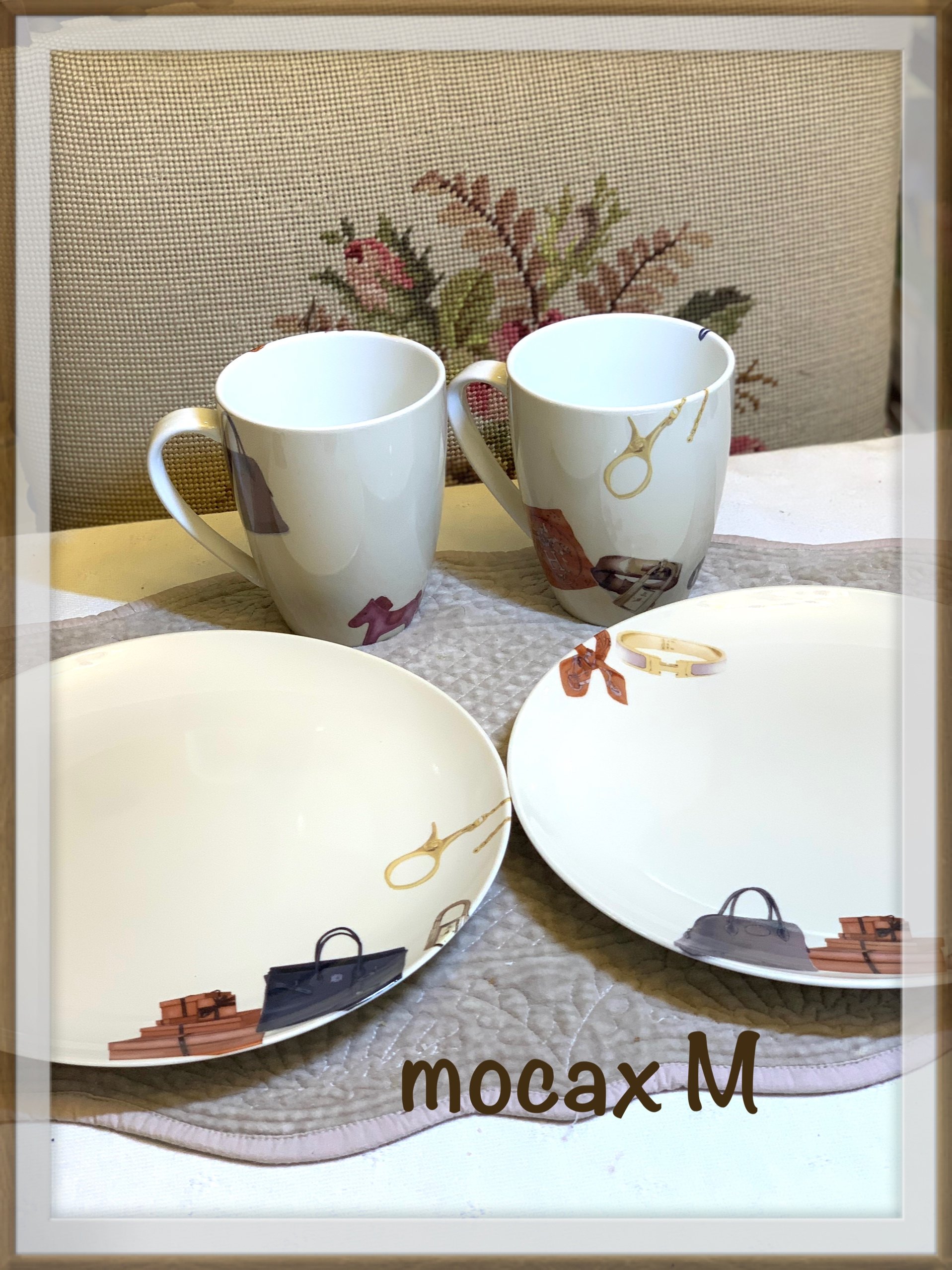 WATA様専用ポーセラーツ エルメス風プレート＆マグカップ2セット
