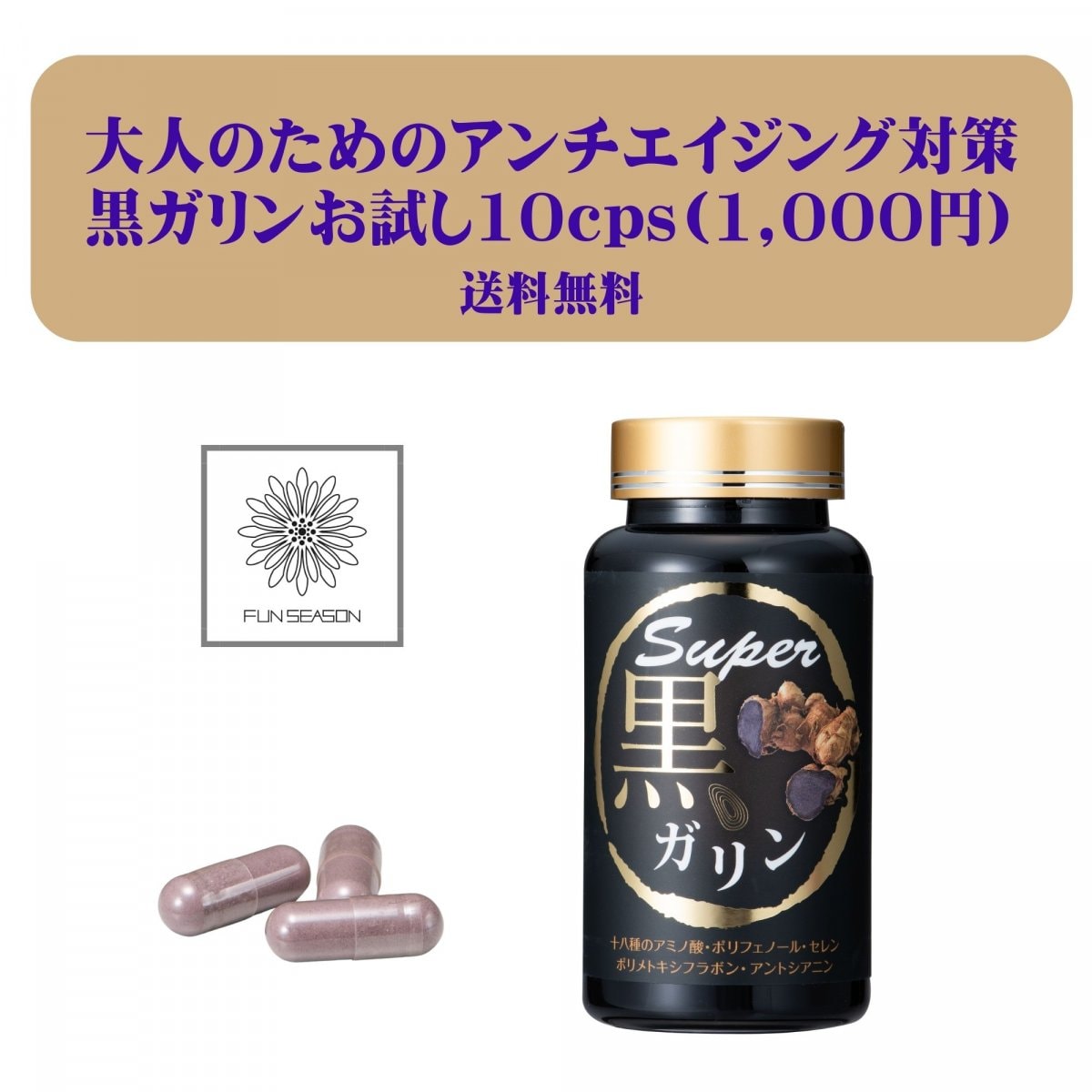 8月10日まで　お試し10cps 送料無料／お一人様一回限り／抗糖化・抗酸化・抗炎症／大人のためのエイジングケア・スーパー黒ガリン