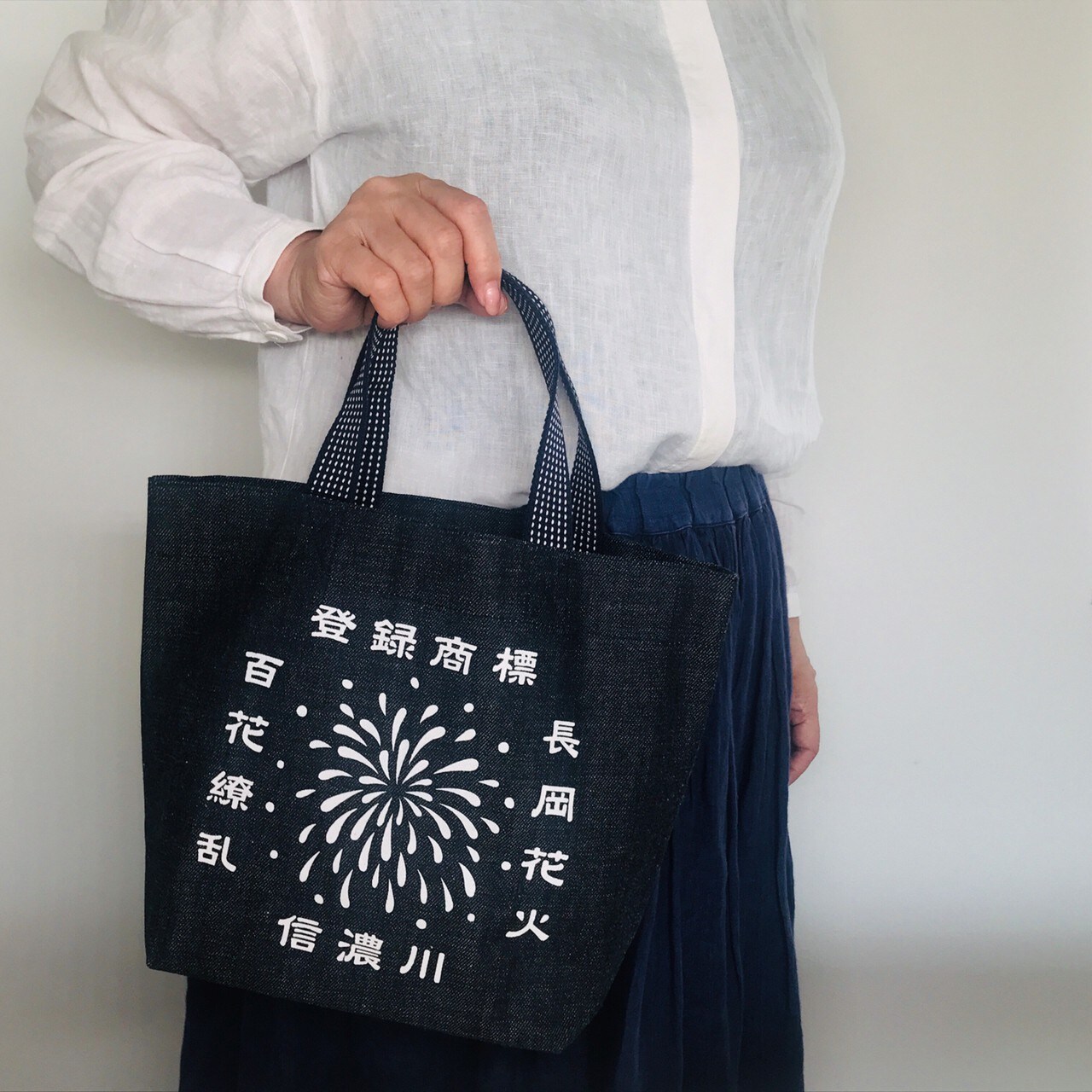 デニムランチトートバッグ|登録商標信濃川|長岡花火|長岡土産