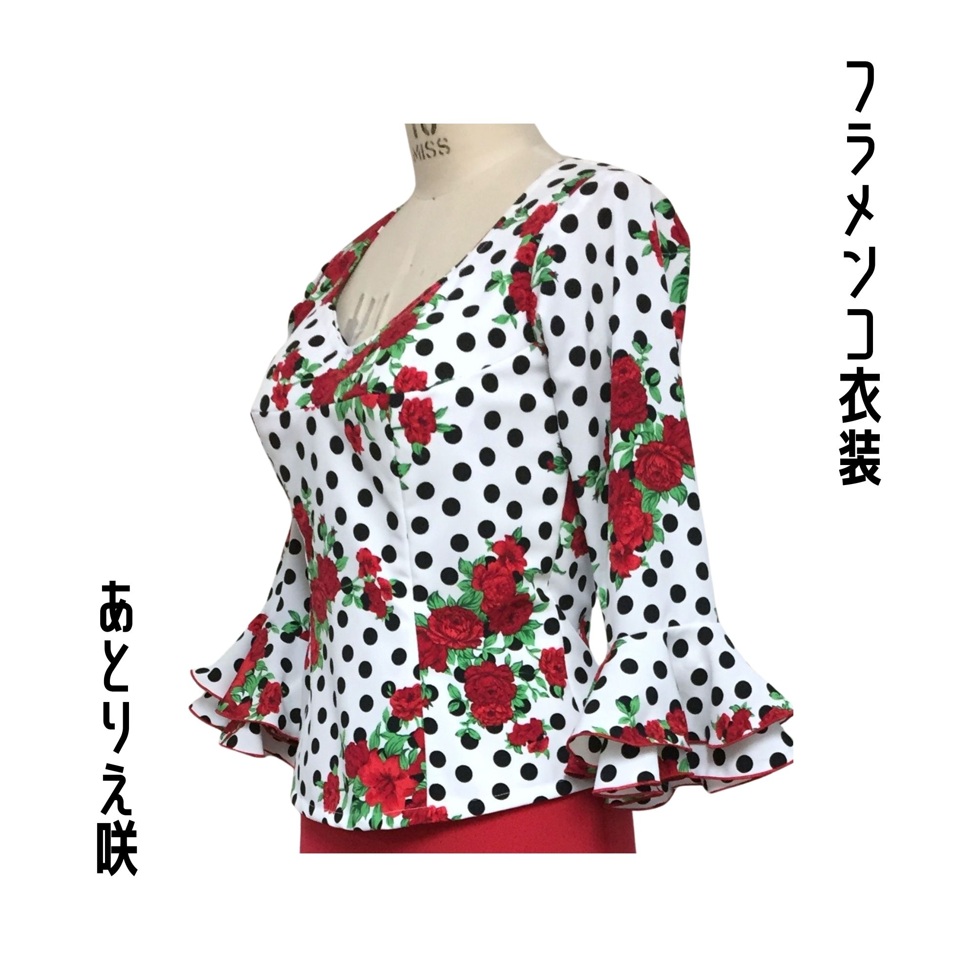 SpringSALE❗️フラメンコ 衣装 ブラウス 小花柄 赤×黒 サービス商品】フラメンコ衣装＊ブラウス（B010）