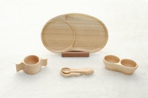 【ベビーギフト】木製食器5点セット『君のためのスプーン』(ビーンズ型プレート)