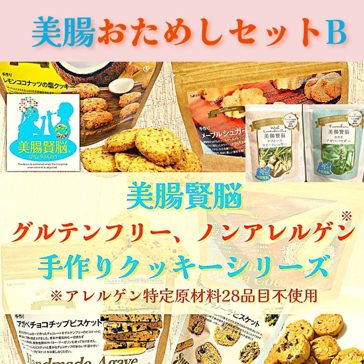 全国の保健調剤薬局様(クラスA加盟)にて好評販売中!『ノングルテンビスケット&クッキーシリーズ』美腸賢脳おためしセットB クッキー5種×各2袋、美腸賢脳スイーツセット2種×各1袋 計12袋セット🌸腸を美しく脳を賢く