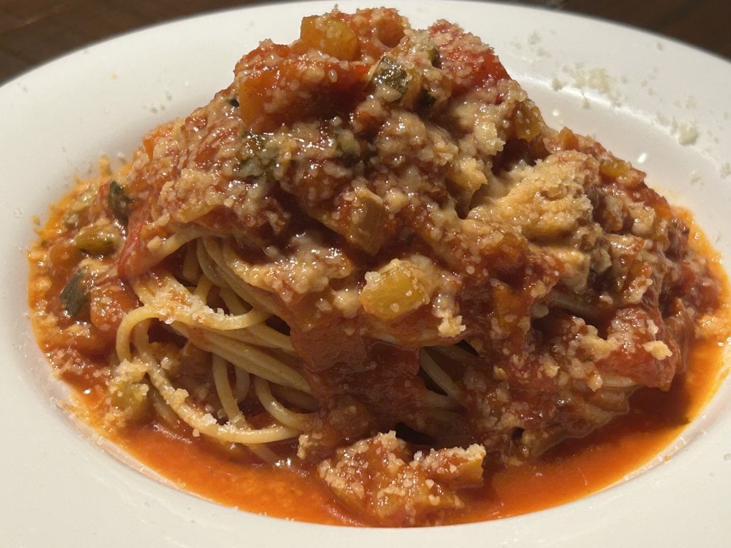 ランチチケット　コロコロ野菜のミネストローネ風トマトソーススパゲッティ