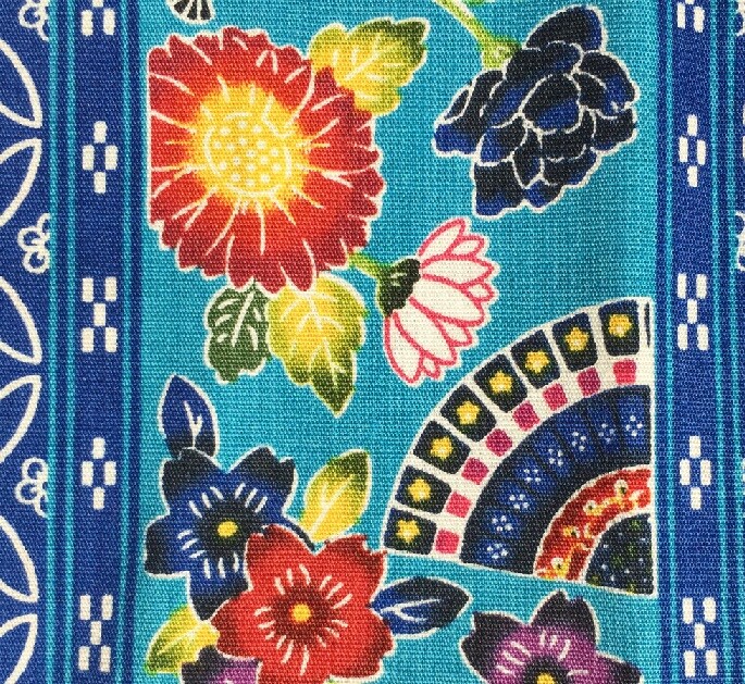 紅型プリント生地 / 水色＆青 / 約108cm幅×100cm〜 】 鳳凰 松 ミンサー 扇