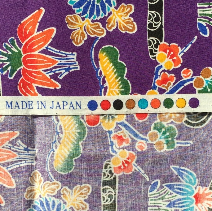 紅型プリント生地 / 紫 / 約108cm幅×100cm〜】 松 竹 梅 流水