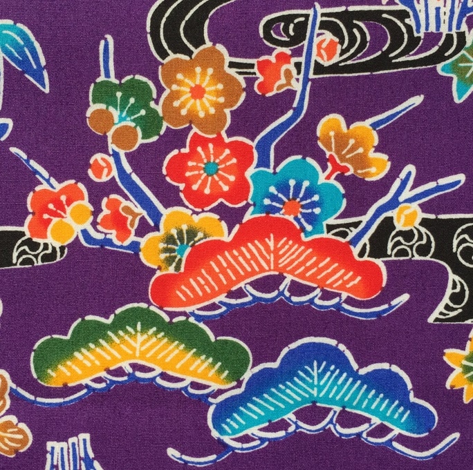 小紋 型染め 流水 花模様 蝶々 家屋 杜若 松 竹 生成地に紫 NK-1166 新江戸染 「蝶々」瑠璃紺 | SHINEDOZOME
