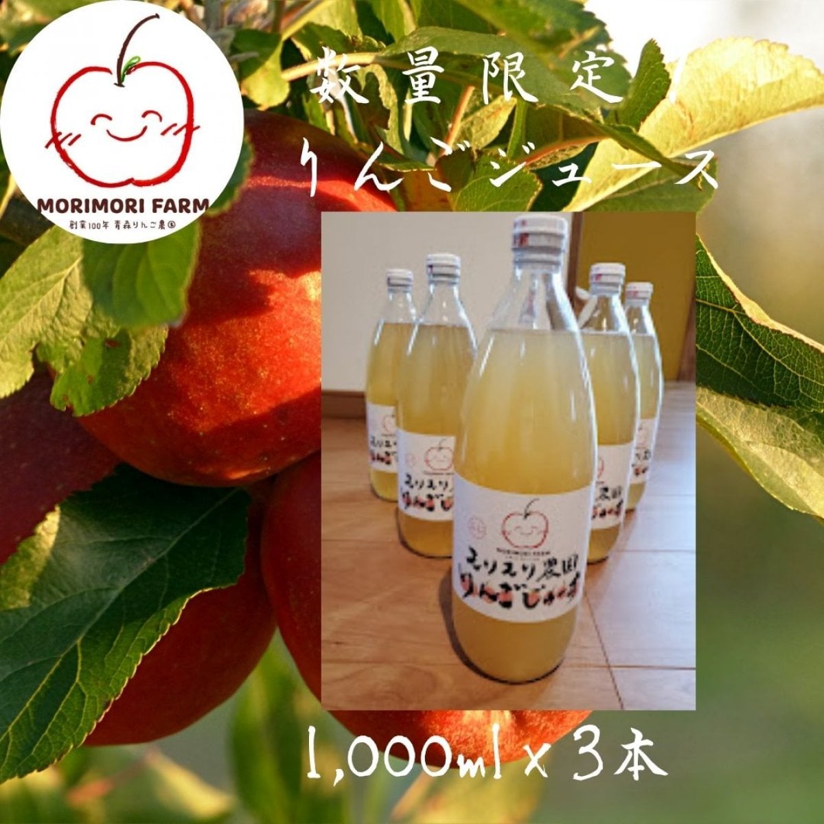 【数量限定♪】MORIMORI FARM りんごジュース 3本入り