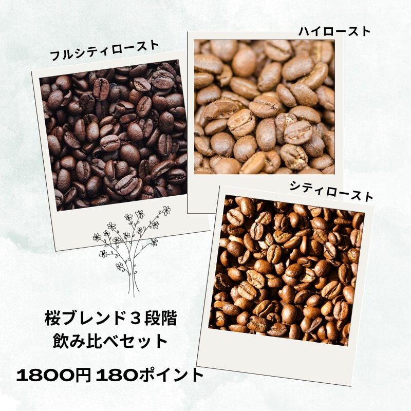 【土倉マルシェオンライン限定販売】当店人気No.1飲み比べセット 桜ブレンド 中煎り、中深煎り、深煎りの3種セット 焙煎後約100g×3種類 コーヒーカップ約30杯分