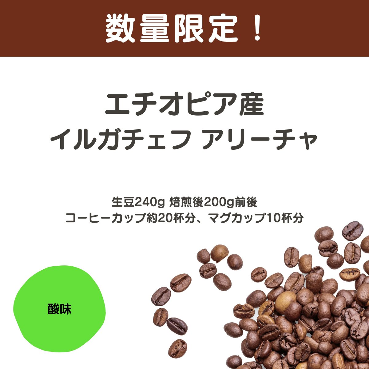 【数量限定】モカイルガチャフィ・アリーチャ  生豆時240g 焙煎後約200g コーヒーカップ約20杯分
