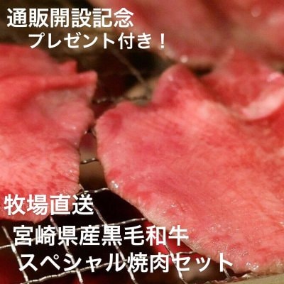 『牧場直送！』　宮崎県産黒毛和牛　スペシャル焼肉セット！（カルビ・牛タン）　プレゼント付き！