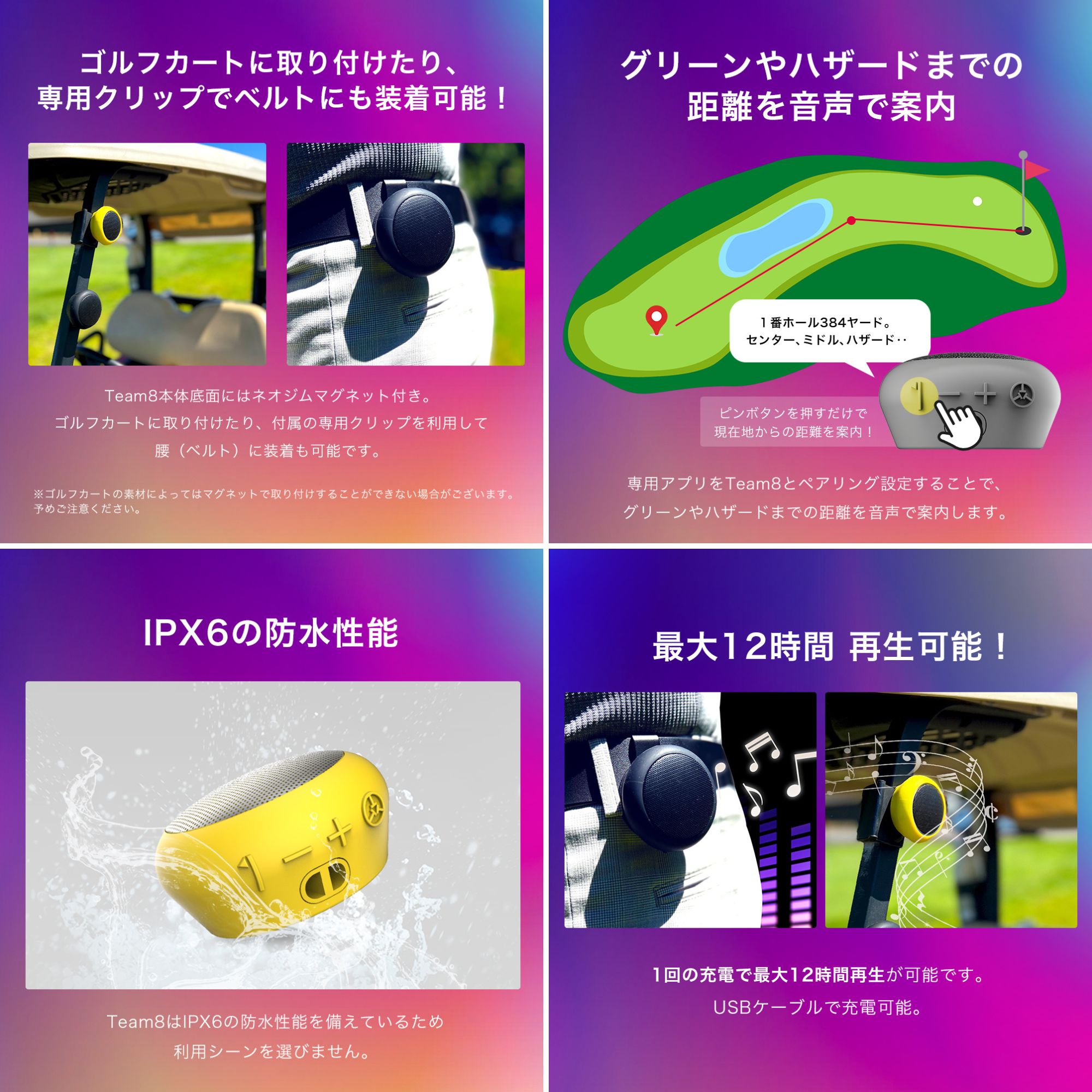 TecTecTec Team8 ｜Bluetoothスピーカー｜音声GPSナビ機能｜GPS距離計 