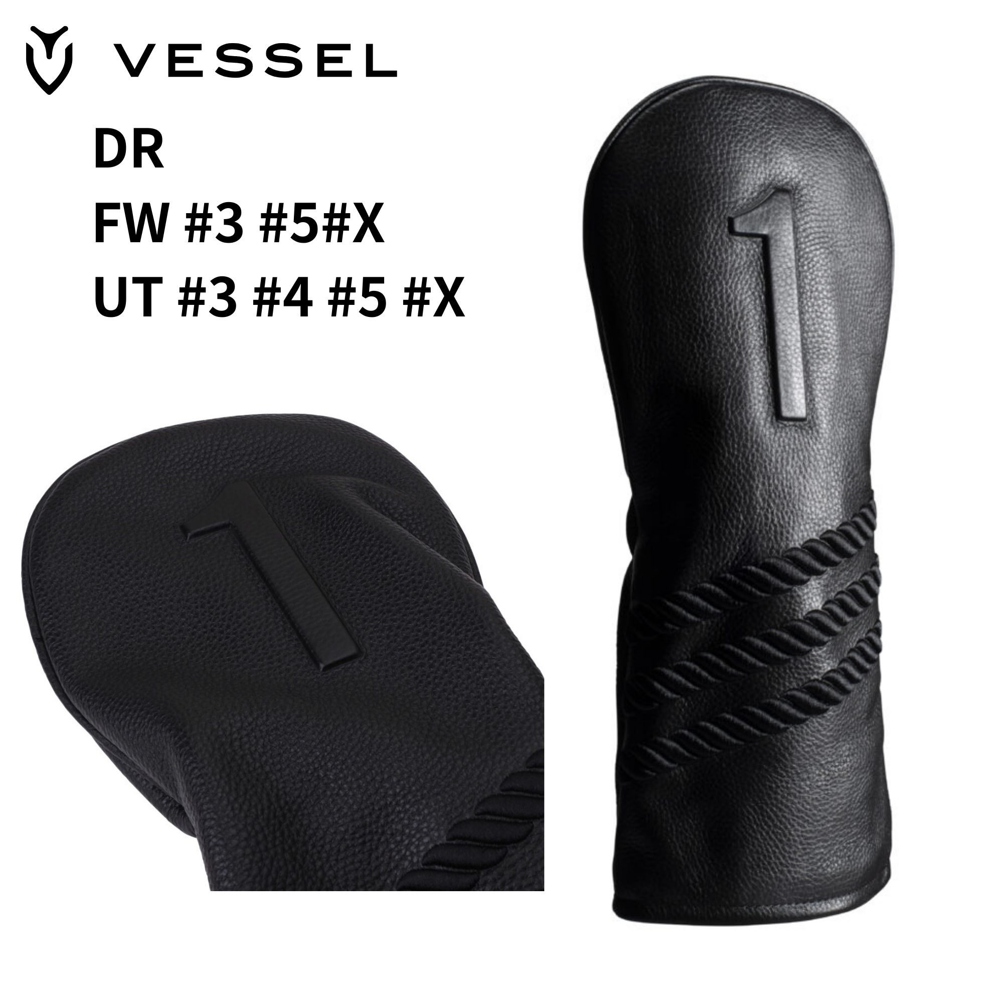 VESSEL LUX HEADCOVER EMBOSSED（HC1123） STRIPED BLACK DR/FW/UT 