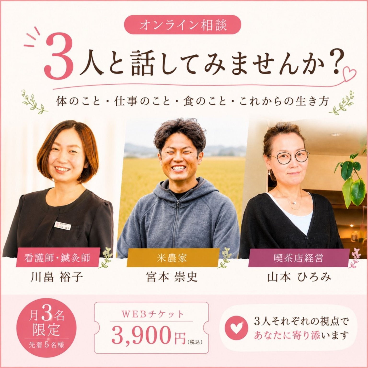 3人と話してみませんか？相談チケット