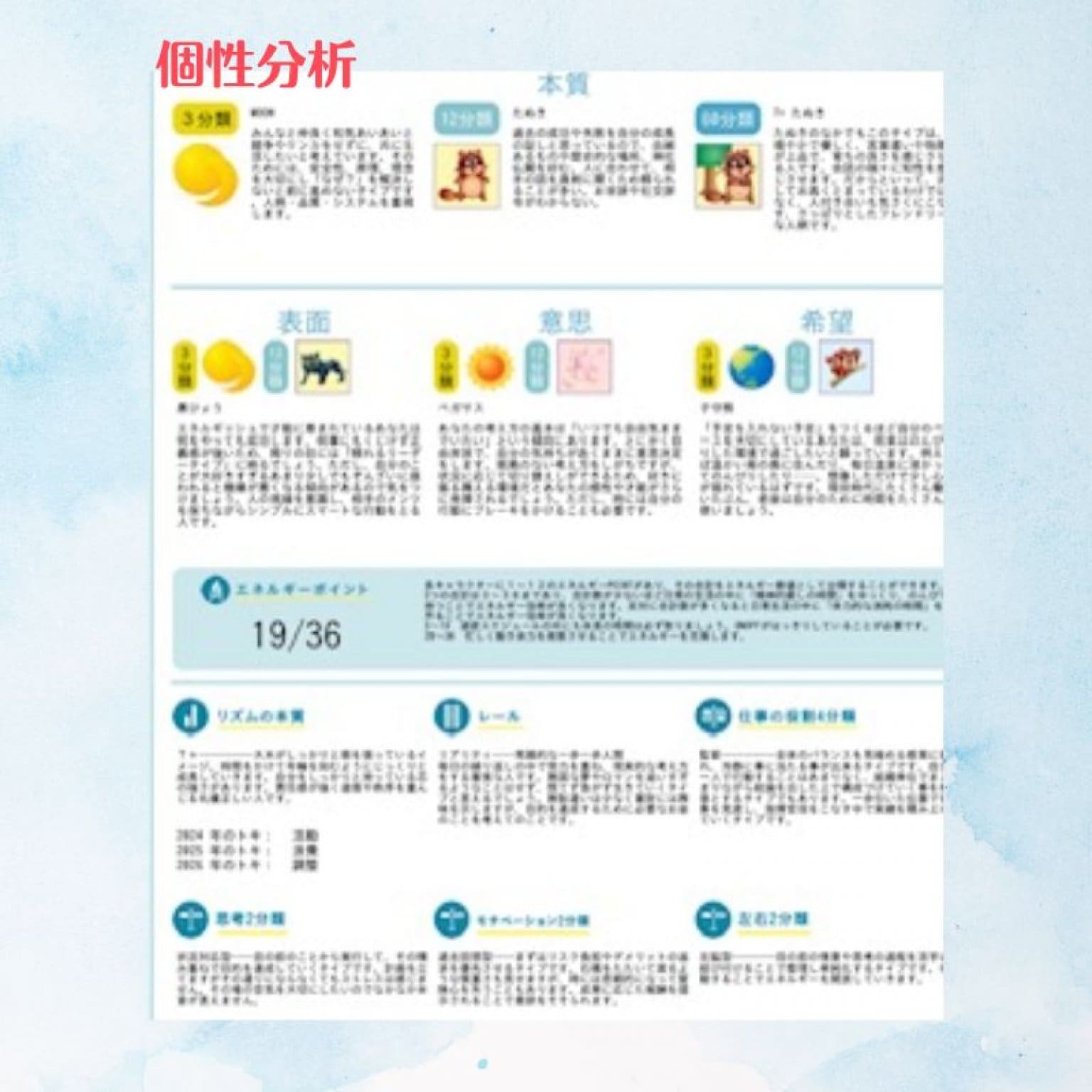 個性分析初回お一人様　対面20分1000円