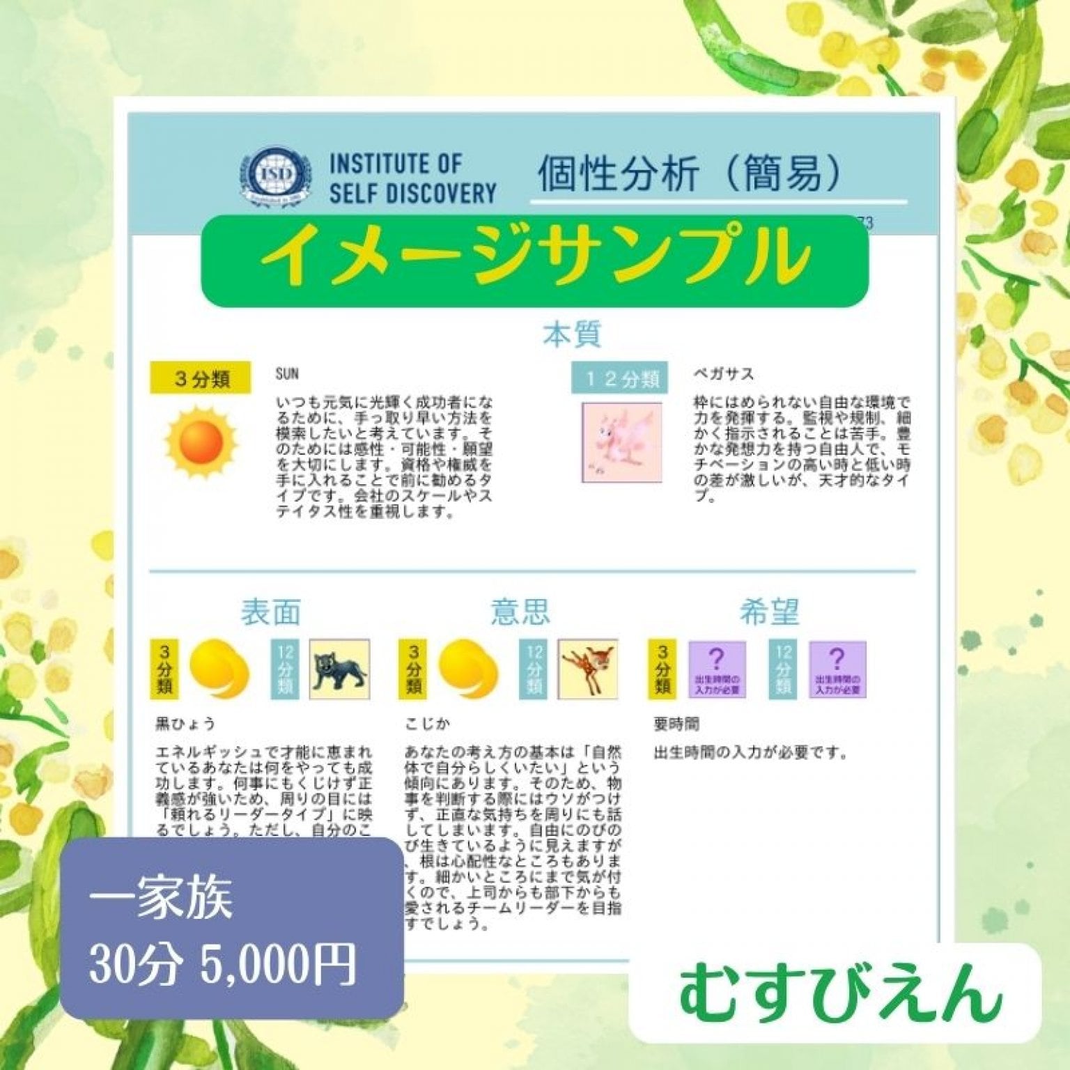 ISD個性心理学家族分析　一家族30分5000円