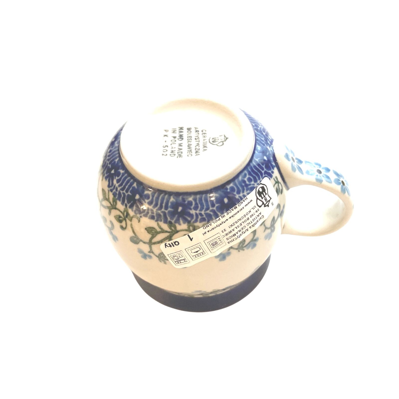 ポーランド食器 250ml ポーリッシュマグ 水色白い鳥 ツェラミカ