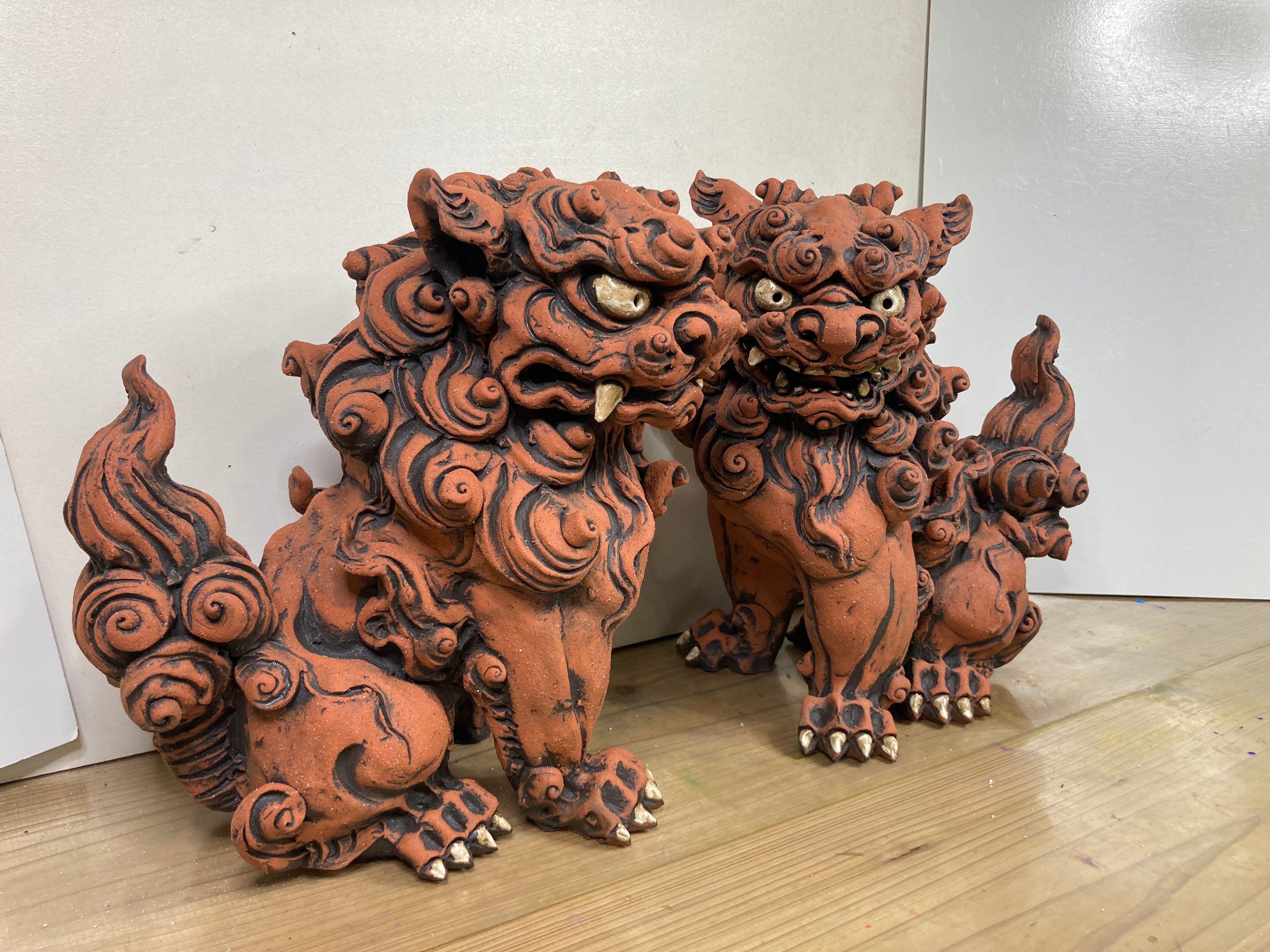 手捻り 一点物シーサー　高さ約20cm位 手捻り 一点物シーサー 高さ約20cm位 手捻り 一点物シーサー 高さ約