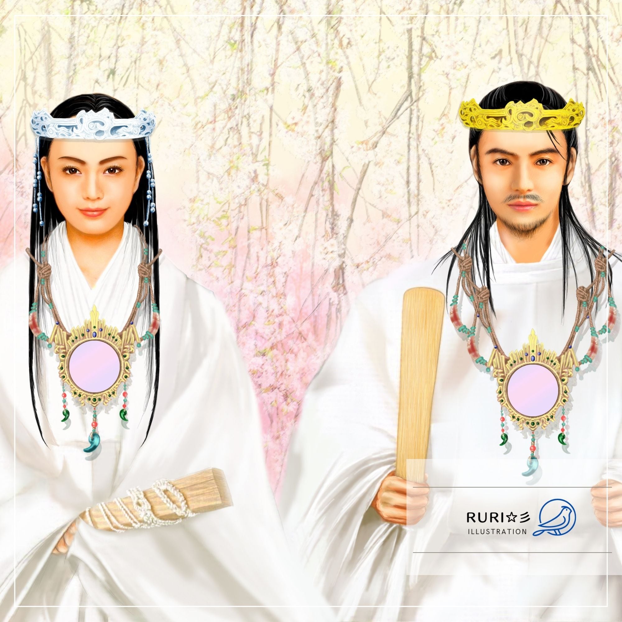 額装】桜 アマテル神と瀬織津姫 (A3)