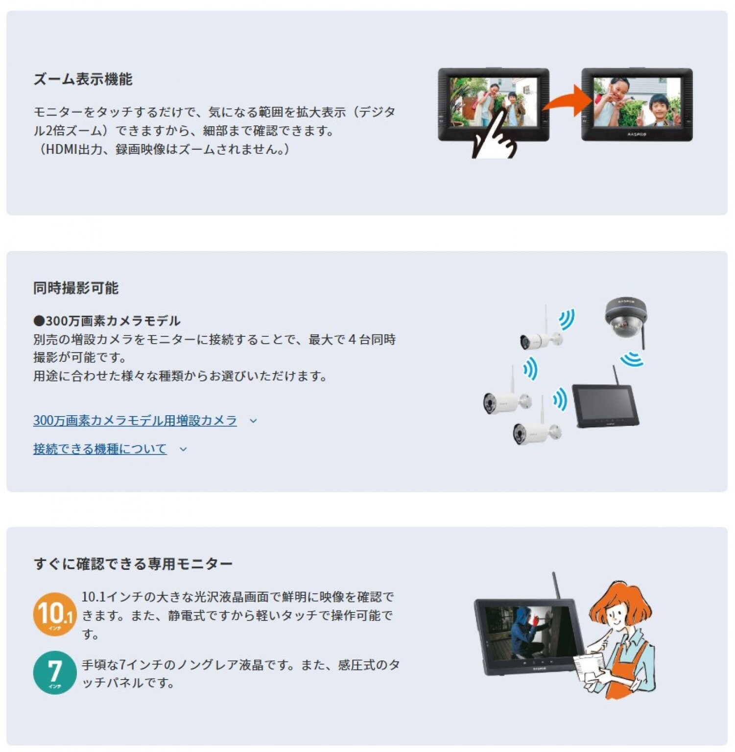 防犯カメラ工事【１０インチ、音声付き】カメラ３台仕様
