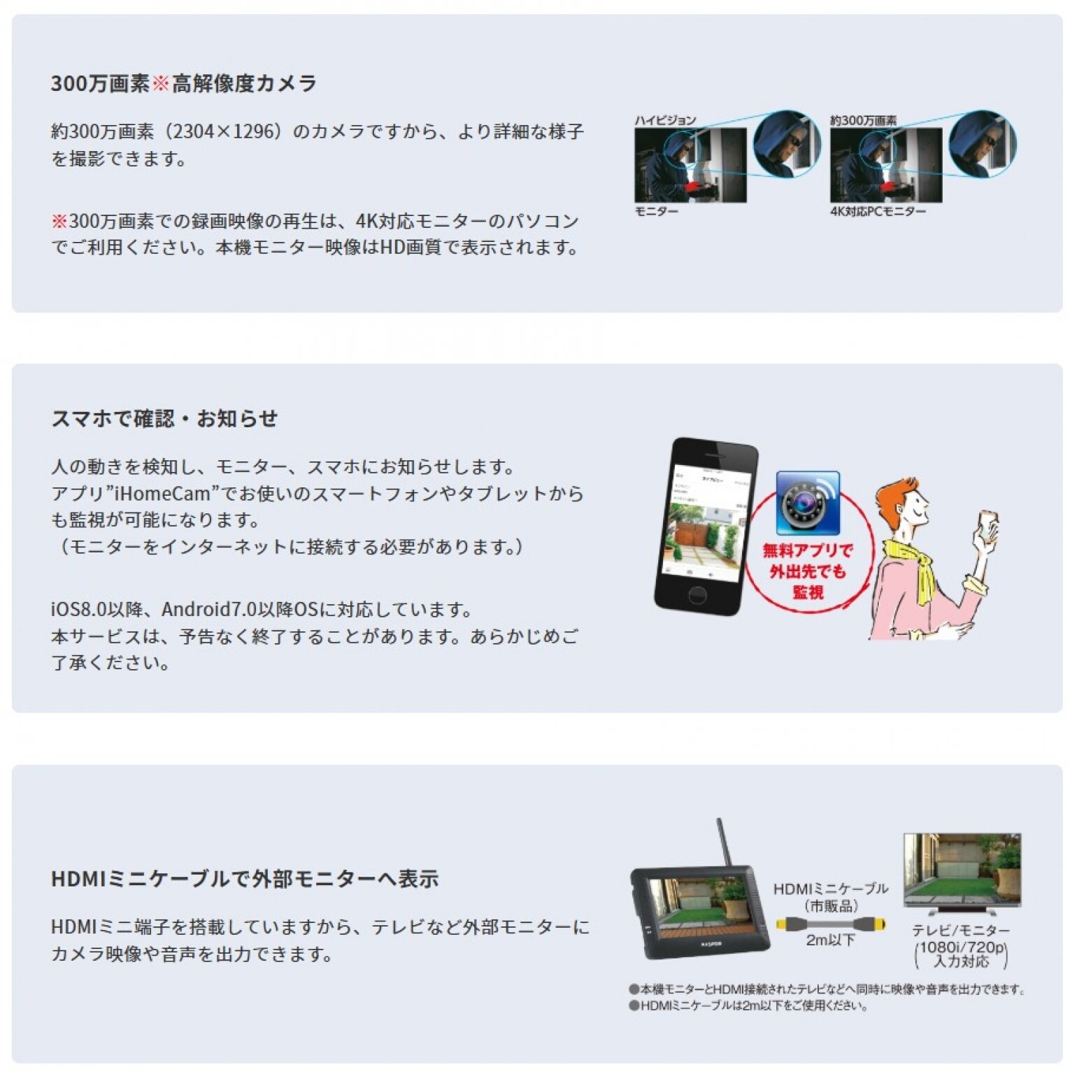 防犯カメラ工事【１０インチ、音声付き】カメラ３台仕様