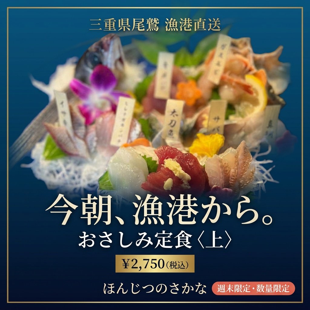 尾鷲地魚満喫『ほんじつのさかな』おさしみ定食　上チケット