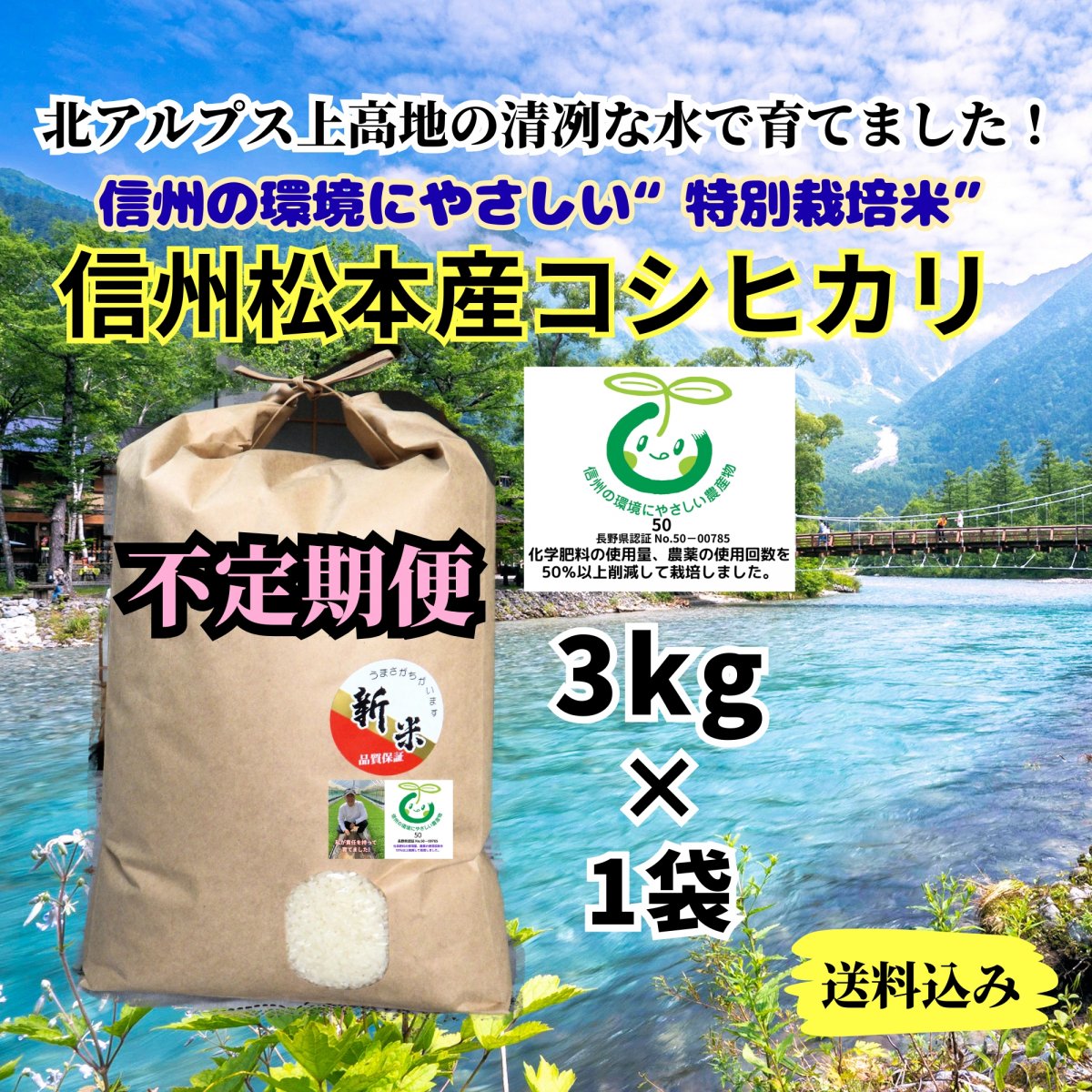 メルマガ登録者様専用【3,5,10kg/特別栽培米/令和7年信州松本産コシヒカリ】 280ポイント/250MP